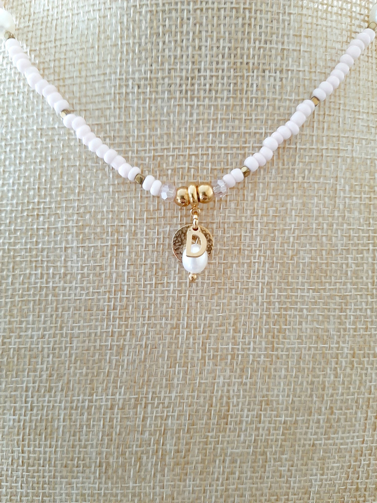Collier choker "PINKY" - personnalisable - perles et acier inoxydable doré