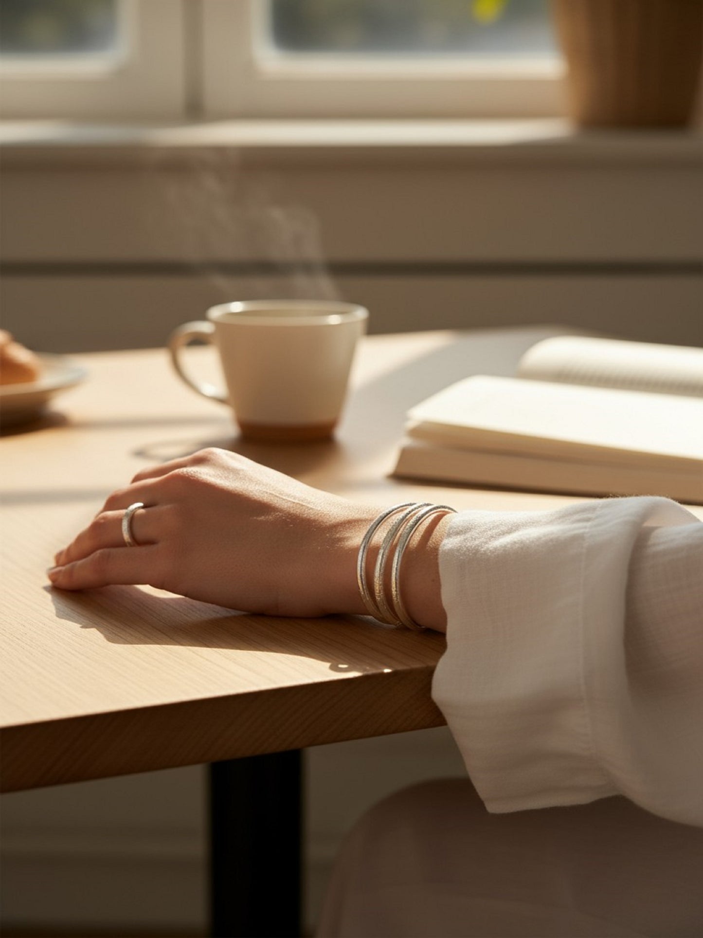 Jonc bouddhiste épais - argenté