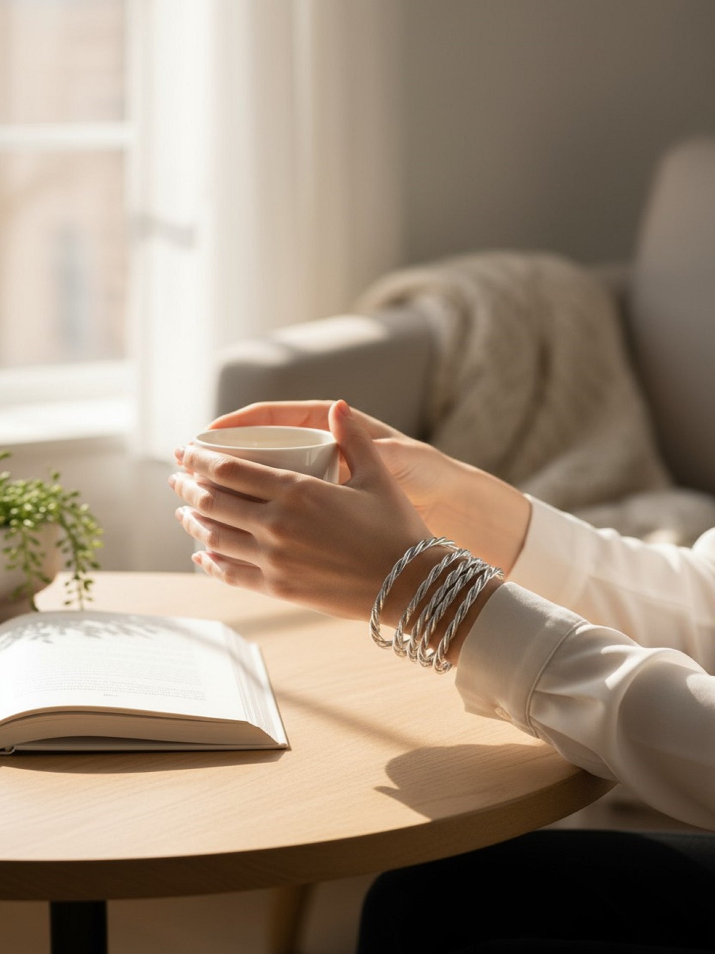 Jonc bouddhiste épais torsadé - argenté