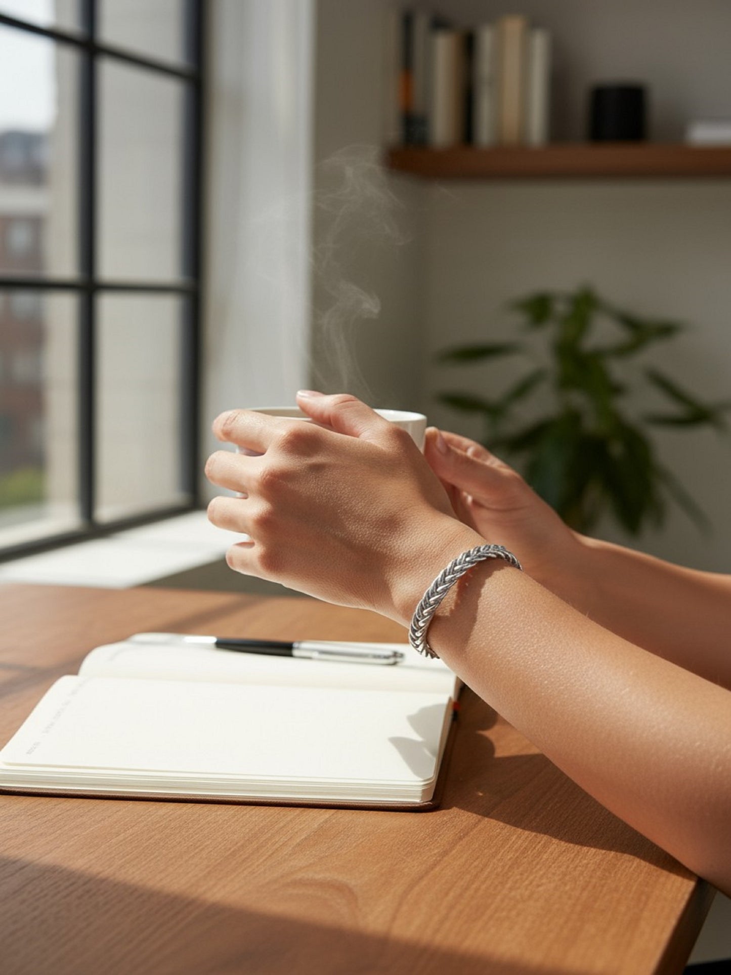 Jonc bouddhiste épais tressé - argenté